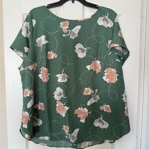 Floral Short-Sleeve Blouse in Forest Green- AVA & LIV